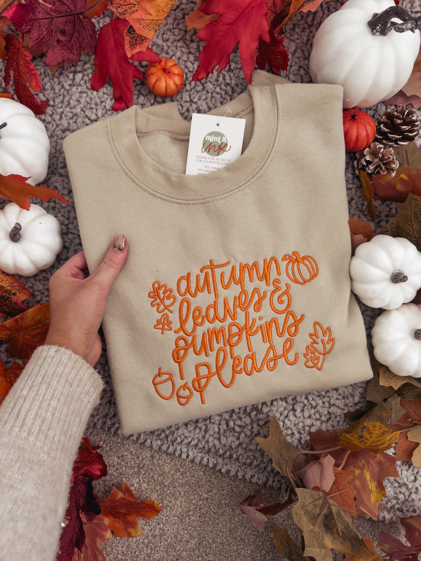 Autumn leaves & Pumpkins Please Jumper, Autumn Jumper, Pumpkin Jumper, Neutral Jumper