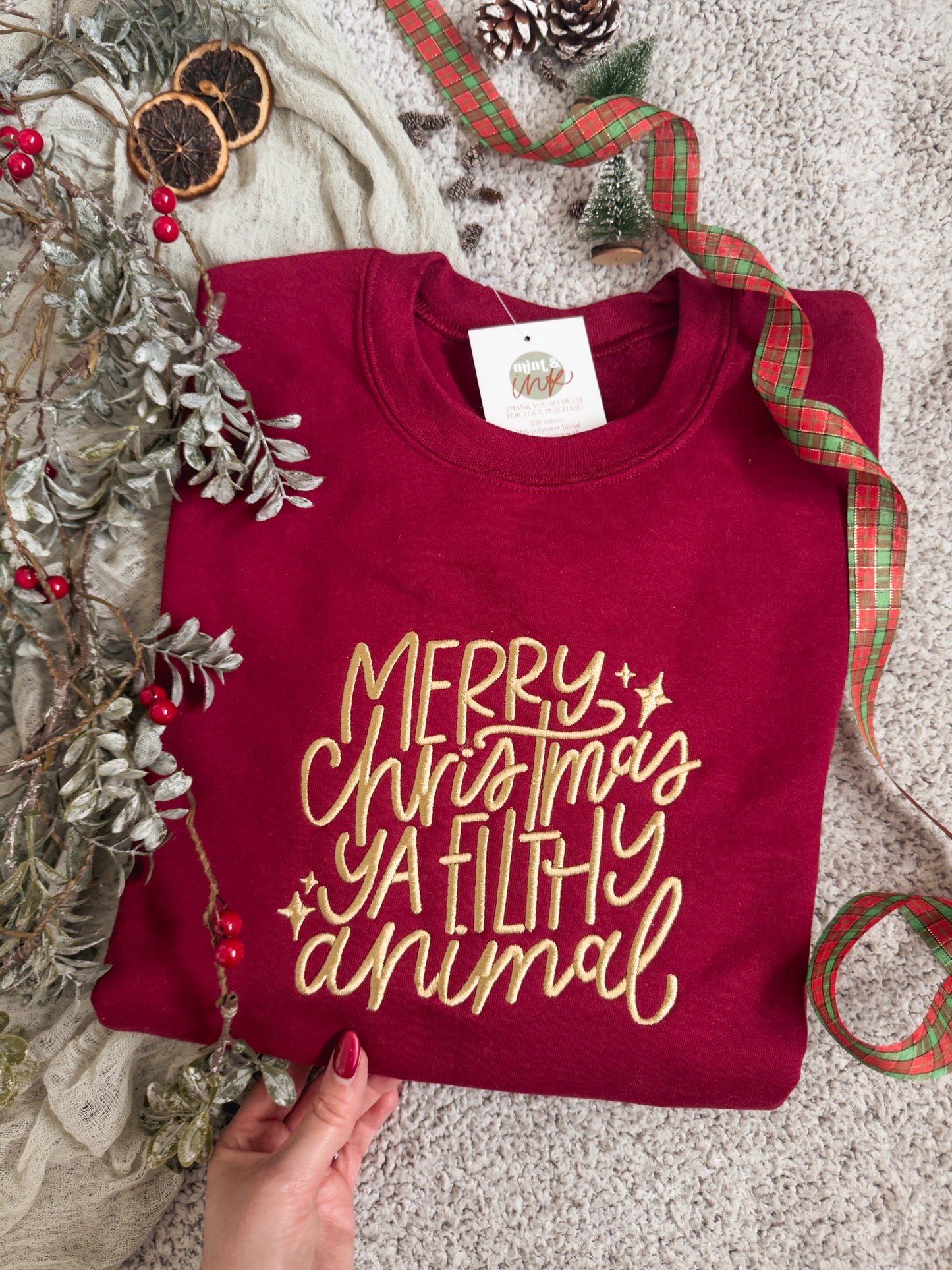 Merry Christmas Ya Filthy Animal Jumper, Home Alone Jumper, Red Christmas Jumper, Fleece Lined Jumper