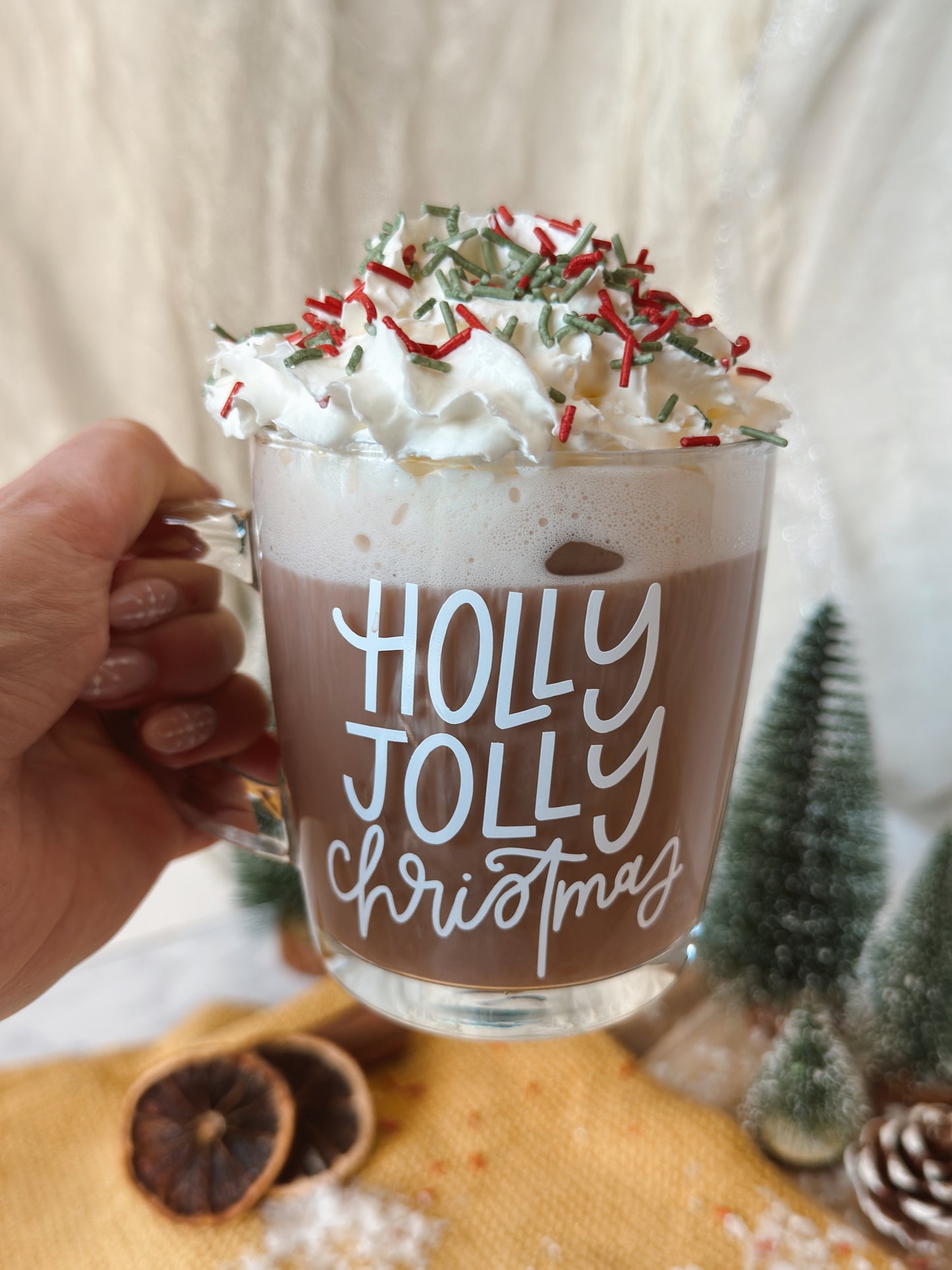 Holly Jolly Christmas Mug, Christmas Mug, Coffee Mug, Glass Mug, Hand Lettered Mug