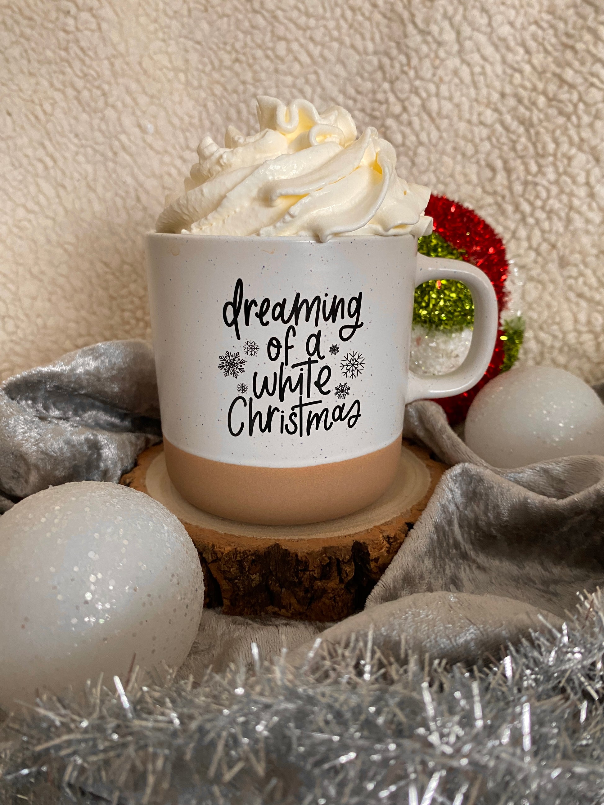 Christmas mug, hand lettered with quote saying Walking In A Winter Wonderland