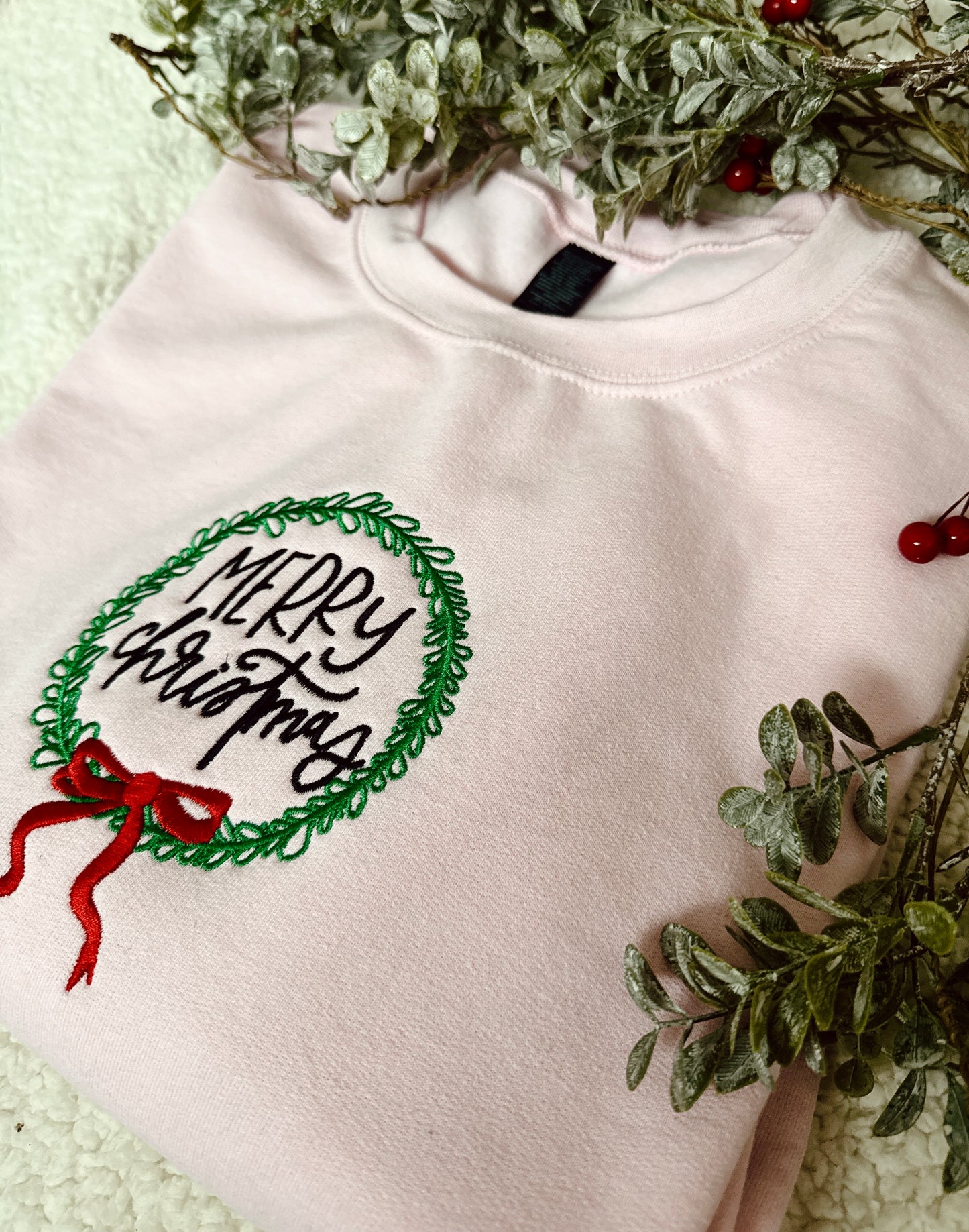 Merry Christmas Jumper, Christmas Jumper, Christmas Wreath, Bow Jumper, Pink Christmas Jumper, Gray Christmas Jumper, Fleece Lined Jumper