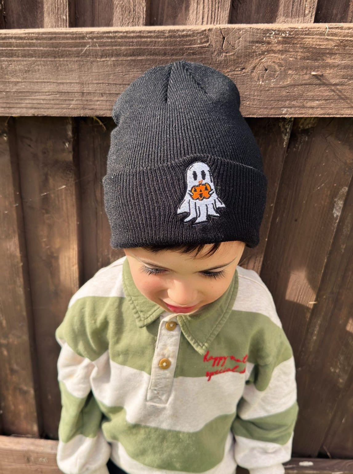 Kids Ghost Beanie Hat, Ghost Pumpkin Beanie, Autumn Hat, Cozy Beanie for Kids, Unisex Kids Hat