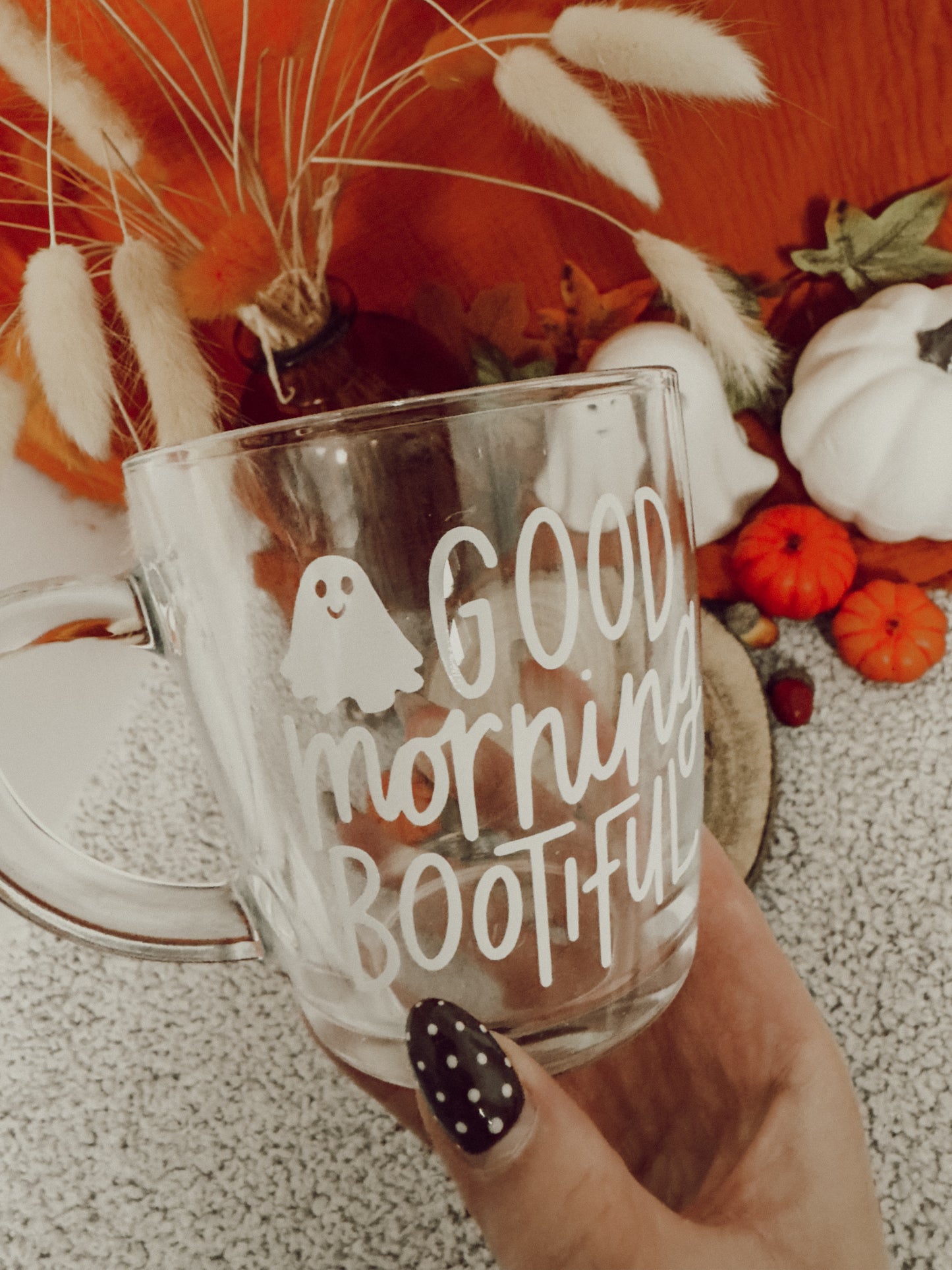 Good Morning Bootiful Glass mug, Ghost Mug, Halloween Mug, Coffee Mug