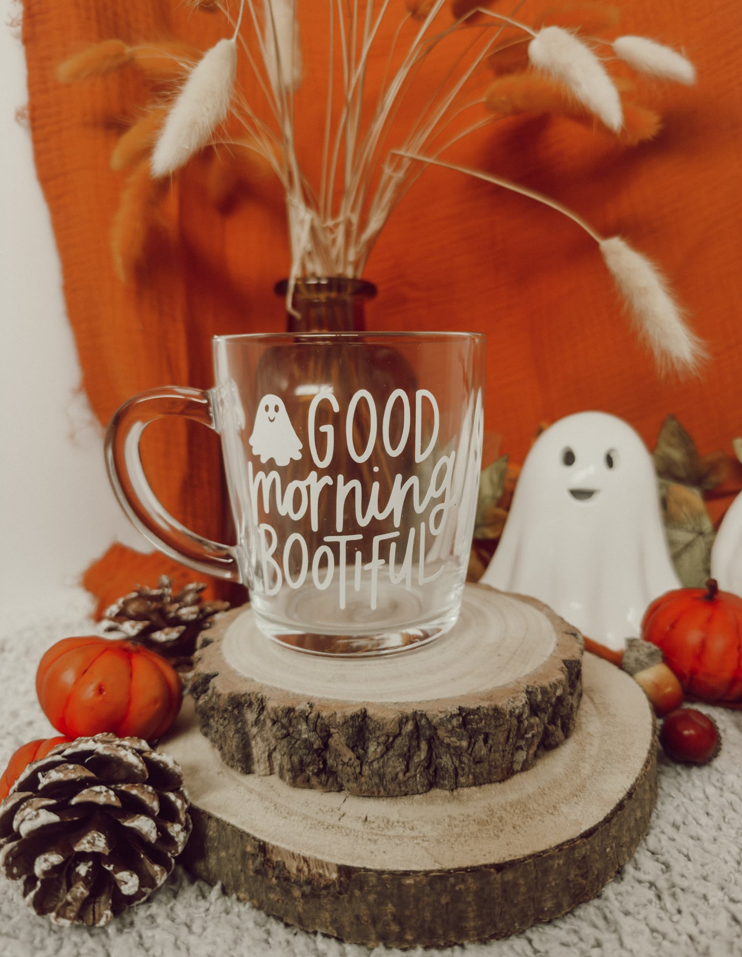 Good Morning Bootiful Glass mug, Ghost Mug, Halloween Mug, Coffee Mug