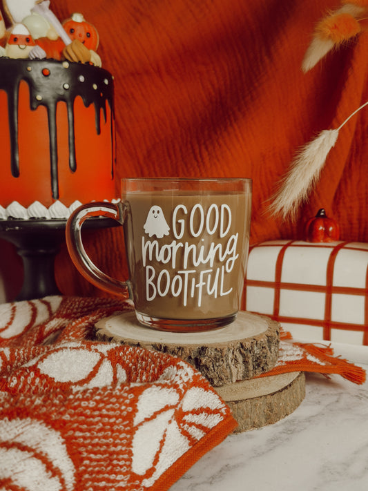 Good Morning Bootiful Glass mug, Ghost Mug, Halloween Mug, Coffee Mug