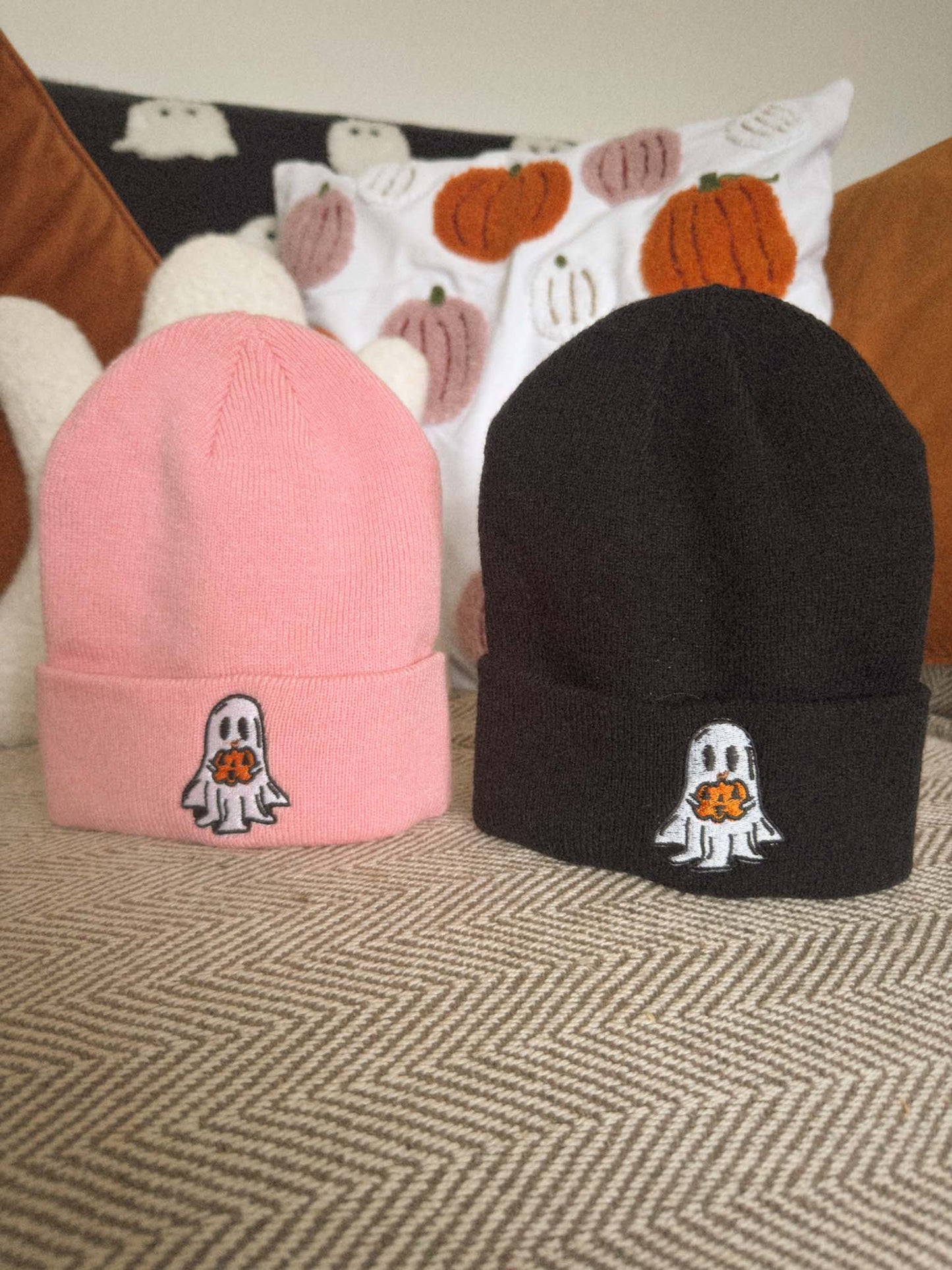 Kids Ghost Beanie Hat, Ghost Pumpkin Beanie, Autumn Hat, Cozy Beanie for Kids, Unisex Kids Hat