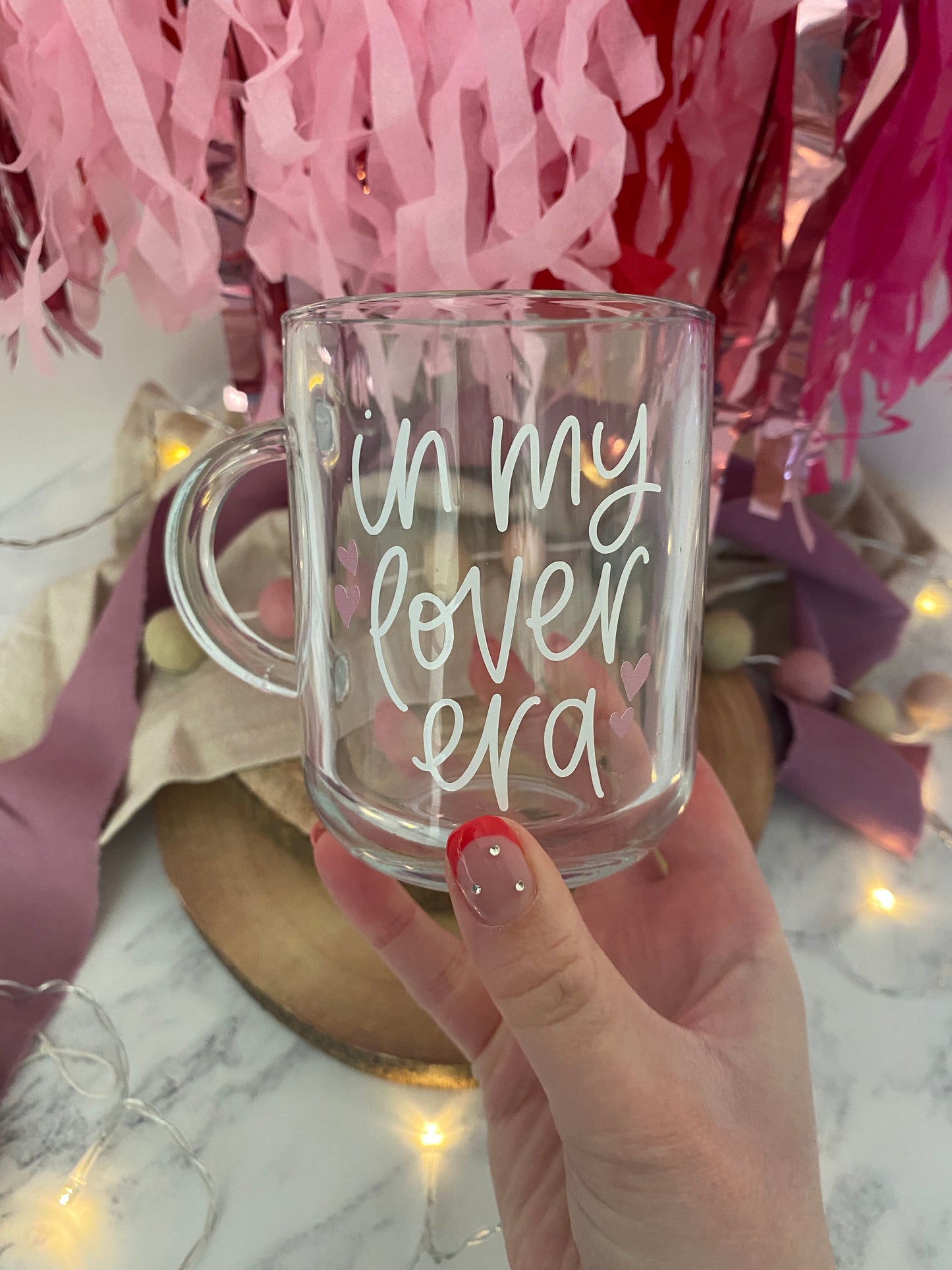 In My Lover Era Mug, Glass Coffee Mug, Hand Lettered Mug