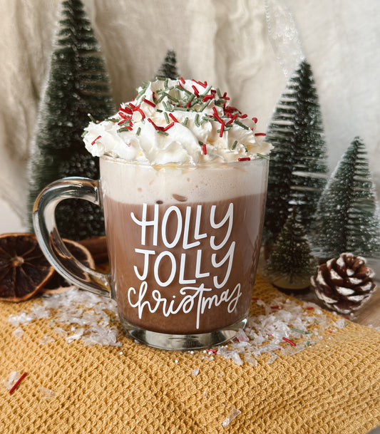 Holly Jolly Christmas Mug, Christmas Mug, Coffee Mug, Glass Mug, Hand Lettered Mug